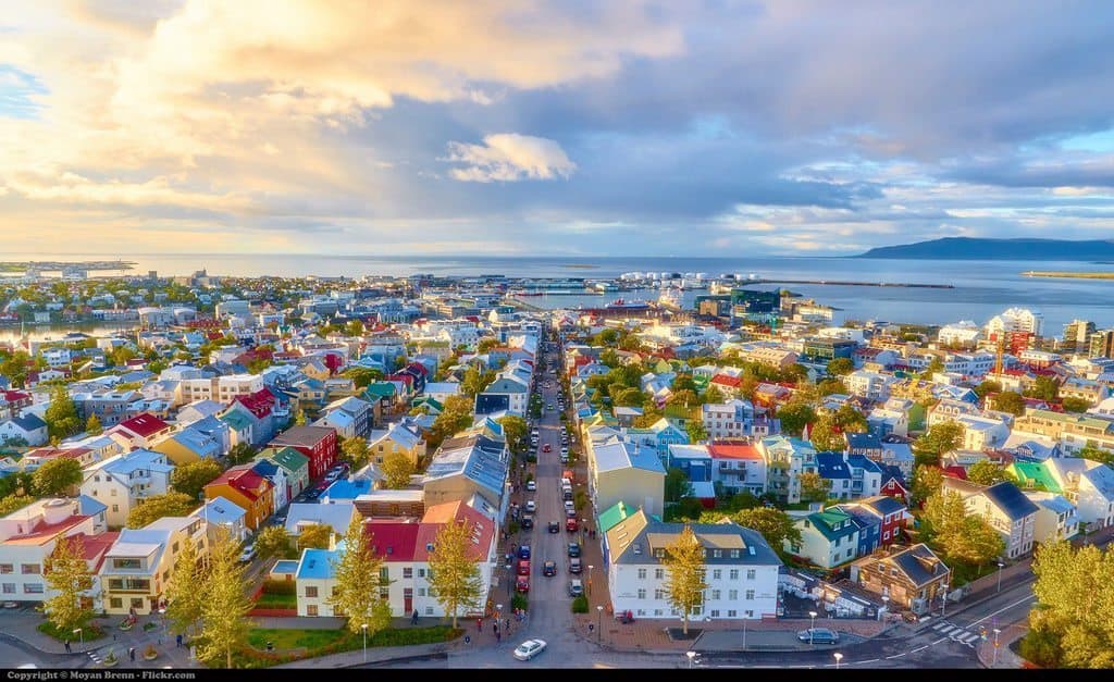 An aerial view of the city of Reykjavik, Iceland from a Regent Seven Seas Cruises ship.