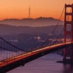 The golden gate bridge in San Francisco at sunset on USA Tours.