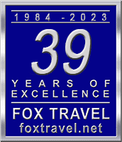 Fox travel's 30th anniversary logo with a celebratory layout.