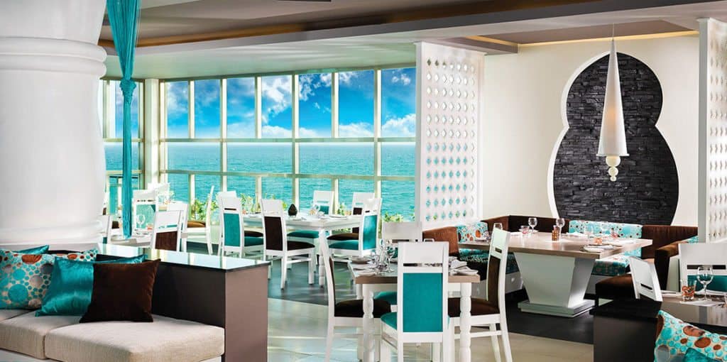 A oceanfront restaurant for a wedding reception.
