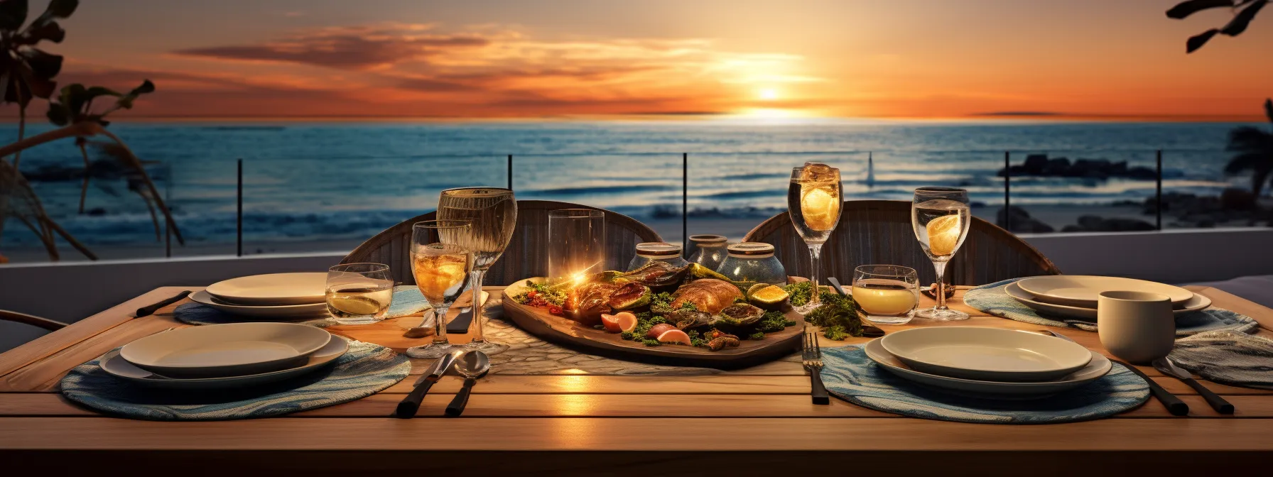 A table set for dinner on the beach at sunset at Secrets Resorts.