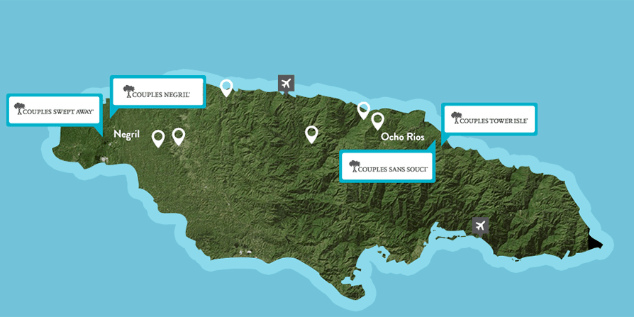 Couple Resorts Map of Jamaica